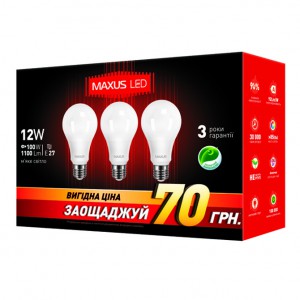 Светодиодная лампа Maxus 3-LED-335-01 A65 12W 3000K 220V E27 AP